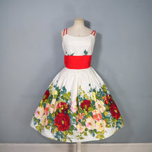 Load image into Gallery viewer, 50s JONATHAN LOGAN COLOURFUL FLORAL BORDER PRINT FULL SKIRED DRESS - M