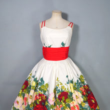 Load image into Gallery viewer, 50s JONATHAN LOGAN COLOURFUL FLORAL BORDER PRINT FULL SKIRED DRESS - M