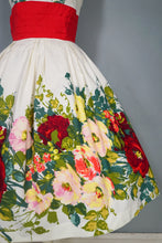 Load image into Gallery viewer, 50s JONATHAN LOGAN COLOURFUL FLORAL BORDER PRINT FULL SKIRED DRESS - M