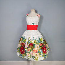Load image into Gallery viewer, 50s JONATHAN LOGAN COLOURFUL FLORAL BORDER PRINT FULL SKIRED DRESS - M