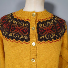 Load image into Gallery viewer, 70s HANDKNITTED DARK YELLOW TRADITIONAL FAIRISLE WOOL CARDIGAN - M