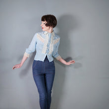 Load image into Gallery viewer, 50s "AV-EN-NO" SHEER BABY BLUE LACE TRIM DELICATE BLOUSE - XS-S