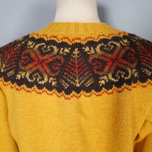 Load image into Gallery viewer, 70s HANDKNITTED DARK YELLOW TRADITIONAL FAIRISLE WOOL CARDIGAN - M