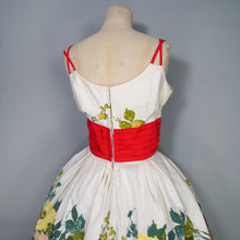Load image into Gallery viewer, 50s JONATHAN LOGAN COLOURFUL FLORAL BORDER PRINT FULL SKIRED DRESS - M