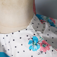 Load image into Gallery viewer, 50s 60s TURQUOISE AND WHITE FLORAL SKIRT AND BOLERO DRESS SET - S