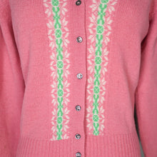 Load image into Gallery viewer, 50s / 60s BERMAN&#39;S FINEST SHETLAND WOOL PINK FAIRISLE CARDIGAN - M