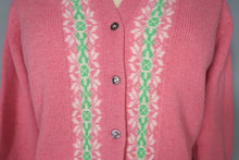 Load image into Gallery viewer, 50s / 60s BERMAN&#39;S FINEST SHETLAND WOOL PINK FAIRISLE CARDIGAN - M