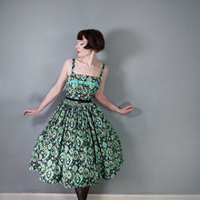 Load image into Gallery viewer, 50s HORROCKSES FASHIONS GREEN BLACK PATTERNED DRESS AND BOLERO - XS