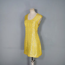 Load image into Gallery viewer, 60s SHIMMERY METALLIC SILVER AND YELLOW EMPIRE BUST DRESS - S-M