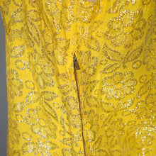 Load image into Gallery viewer, 60s SHIMMERY METALLIC SILVER AND YELLOW EMPIRE BUST DRESS - S-M