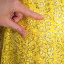 Load image into Gallery viewer, 60s SHIMMERY METALLIC SILVER AND YELLOW EMPIRE BUST DRESS - S-M