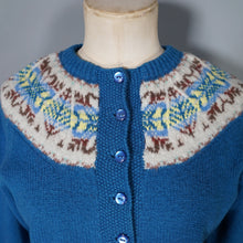 Load image into Gallery viewer, 70s HANDKNITTED BLUE WOOL FAIRISLE CARDIGAN - S-M