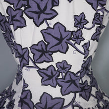Load image into Gallery viewer, 50s CALIFORNIA COTTONS GREY AND WHITE IVY LEAF PRINT BOW NECK DRESS - S