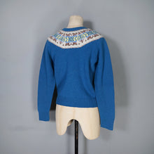 Load image into Gallery viewer, 70s HANDKNITTED BLUE WOOL FAIRISLE CARDIGAN - S-M
