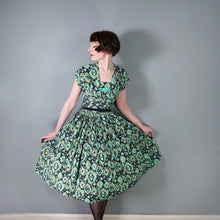 Load image into Gallery viewer, 50s HORROCKSES FASHIONS GREEN BLACK PATTERNED DRESS AND BOLERO - XS
