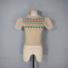 Load image into Gallery viewer, 70s CROPPED PUFF SLEEVE WOOL BEIGE FAIRISLE JUMPER - XS