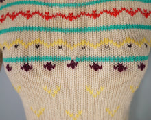 Load image into Gallery viewer, 70s CROPPED PUFF SLEEVE WOOL BEIGE FAIRISLE JUMPER - XS