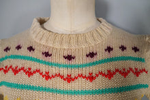Load image into Gallery viewer, 70s CROPPED PUFF SLEEVE WOOL BEIGE FAIRISLE JUMPER - XS