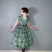 Load image into Gallery viewer, 50s HORROCKSES FASHIONS GREEN BLACK PATTERNED DRESS AND BOLERO - XS