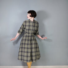 Load image into Gallery viewer, 40s HANDMADE GREY YELLOW CHECK COTTON DAY DRESS WITH BELT - S-M