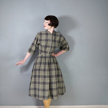 Load image into Gallery viewer, 40s HANDMADE GREY YELLOW CHECK COTTON DAY DRESS WITH BELT - S-M