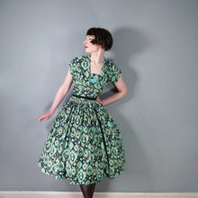 Load image into Gallery viewer, 50s HORROCKSES FASHIONS GREEN BLACK PATTERNED DRESS AND BOLERO - XS