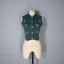 Load image into Gallery viewer, 40s PURE WOOL FINE KNIT SLEEVELESS CARDIGAN / WAISTCOAT TANK WITH FLORAL EMBROIDERY - S-M