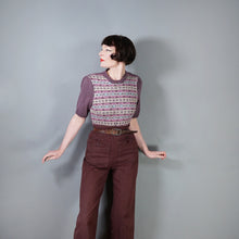 Load image into Gallery viewer, HANDKNITTED FAIRISLE SHORT SLEEVE MAUVE ACRYLIC JUMPER - M-L