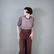 Load image into Gallery viewer, HANDKNITTED FAIRISLE SHORT SLEEVE MAUVE ACRYLIC JUMPER - M-L