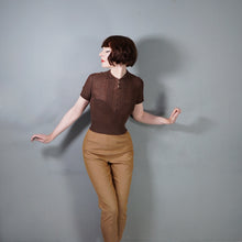 Load image into Gallery viewer, 40s MARSHALL AND SNELGROVE CHESTNUT BROWN FINE KNIT CROPPED JUMPER TOP - XS-S