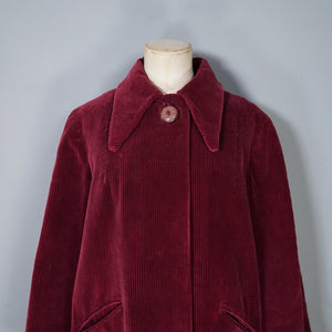 40s RICH WINE COLOURED JUMBO CORD CORDUROY SWING COAT / JACKET - M