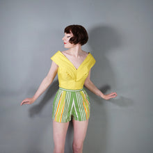 Load image into Gallery viewer, 50s 60s GREEN WHITE AND ORANGE STRIPED SHORT SHORTS - 25"