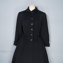 Load image into Gallery viewer, 50s BLACK WOOL FULL SKIRTED PRINCESS COAT WITH FAUX FUR HEM - S-M