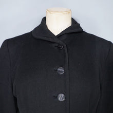 Load image into Gallery viewer, 50s BLACK WOOL FULL SKIRTED PRINCESS COAT WITH FAUX FUR HEM - S-M