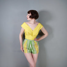 Load image into Gallery viewer, 50s 60s GREEN WHITE AND ORANGE STRIPED SHORT SHORTS - 25"