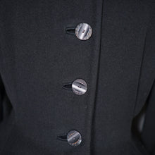 Load image into Gallery viewer, 50s BLACK WOOL FULL SKIRTED PRINCESS COAT WITH FAUX FUR HEM - S-M