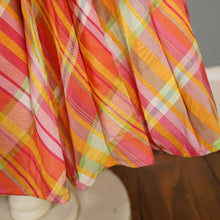 Load image into Gallery viewer, 70s BRIGHT ORANGE AND PINK CHECKED PLEATED MAXI DRESS WITH CUT OUT BACK - S