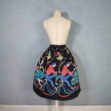 Load image into Gallery viewer, 50s BLACK BIG JIVE DANCERS BORDER PRINT NOVELTY FULL SKIRT - 25&quot;