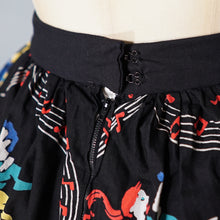 Load image into Gallery viewer, 50s BLACK BIG JIVE DANCERS BORDER PRINT NOVELTY FULL SKIRT - 25&quot;