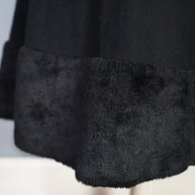 Load image into Gallery viewer, 50s BLACK WOOL FULL SKIRTED PRINCESS COAT WITH FAUX FUR HEM - S-M