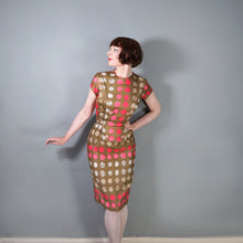 Load image into Gallery viewer, 60s CARNEGIE BROWN AND PINK CIRCLE PRINT WIGGLE DRESS - S