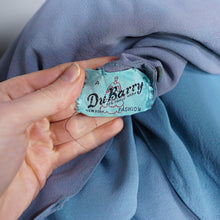 Load image into Gallery viewer, 40s DUBARRY LIGHT BLUE CREPE PEPLUM DRESS WITH SEQUIN AND BEAD BOW EMBELLISHEMENT - S