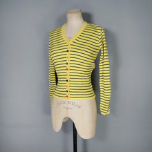 Load image into Gallery viewer, 70s BLACK AND YELLOW STRIPED RIB PATTERN TOP WITH COLOURFUL BUTTONS - XS