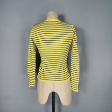 Load image into Gallery viewer, 70s BLACK AND YELLOW STRIPED RIB PATTERN TOP WITH COLOURFUL BUTTONS - XS