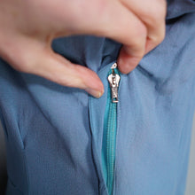 Load image into Gallery viewer, 40s DUBARRY LIGHT BLUE CREPE PEPLUM DRESS WITH SEQUIN AND BEAD BOW EMBELLISHEMENT - S