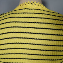 Load image into Gallery viewer, 70s BLACK AND YELLOW STRIPED RIB PATTERN TOP WITH COLOURFUL BUTTONS - XS