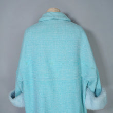 Load image into Gallery viewer, 60s DAPHNE RAVEN PASTEL BLUE COCOON COAT WITH FUR TRIM CUFFS - S-M