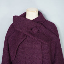 Load image into Gallery viewer, 60s DARK AUBERGINE PURPLE SWING COAT WITH BIG FUR CUFFS - one size