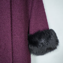 Load image into Gallery viewer, 60s DARK AUBERGINE PURPLE SWING COAT WITH BIG FUR CUFFS - one size