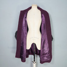 Load image into Gallery viewer, 60s DARK AUBERGINE PURPLE SWING COAT WITH BIG FUR CUFFS - one size
